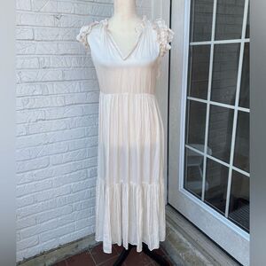 Generation Love Women's Ivory Tiered Midi Dress Ruched Ruffle Sleeves Size M